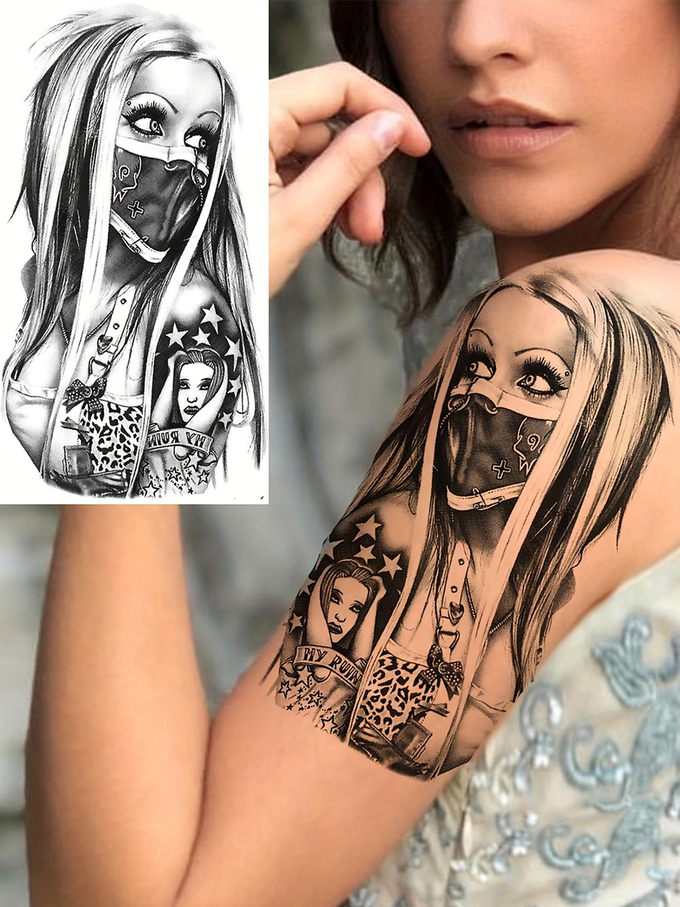 Dark Girl Sketch Temporary Tattoo